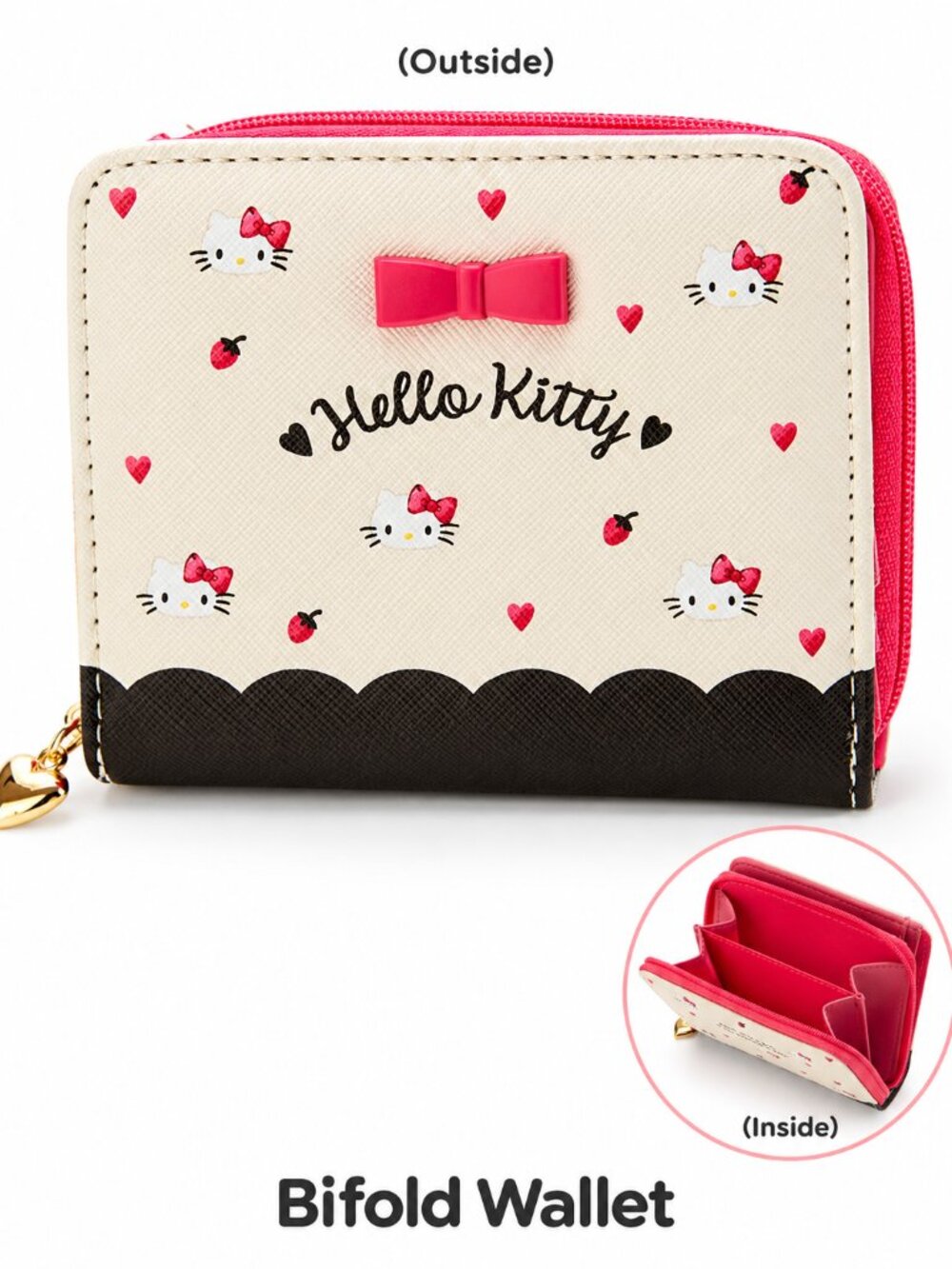 NWT Hello Kitty Pink Strawberry Bifold Wallet Cute Leather Card Holder New